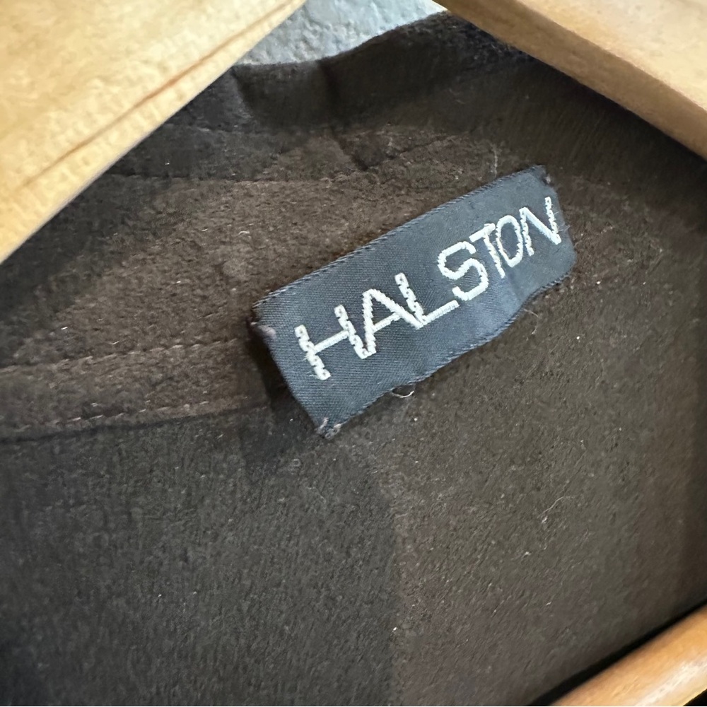 Vintage Halston Chocolate Brown Wool Duster Coat 1970s Union Made USA Minimalist - Picture 4 of 13